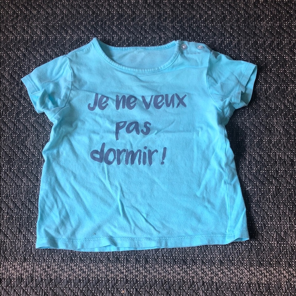 Light Blue Kids' Graphic Tee - 'Je ne veux pas dormir!'